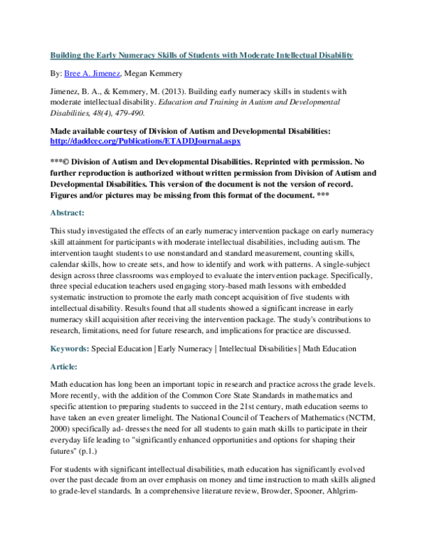 (PDF) Building the Early Numeracy Skills of Students with Moderate ...