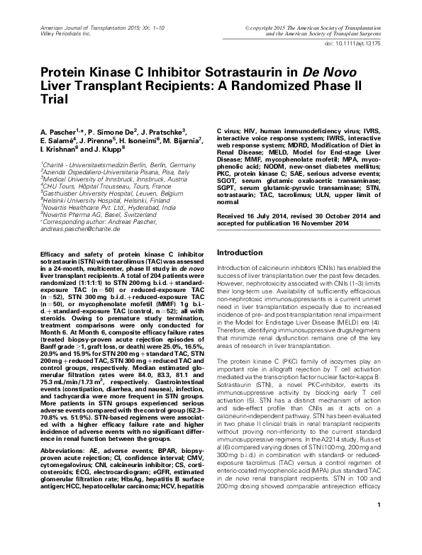 (PDF) Protein Kinase C Inhibitor Sotrastaurin in De Novo Liver ...
