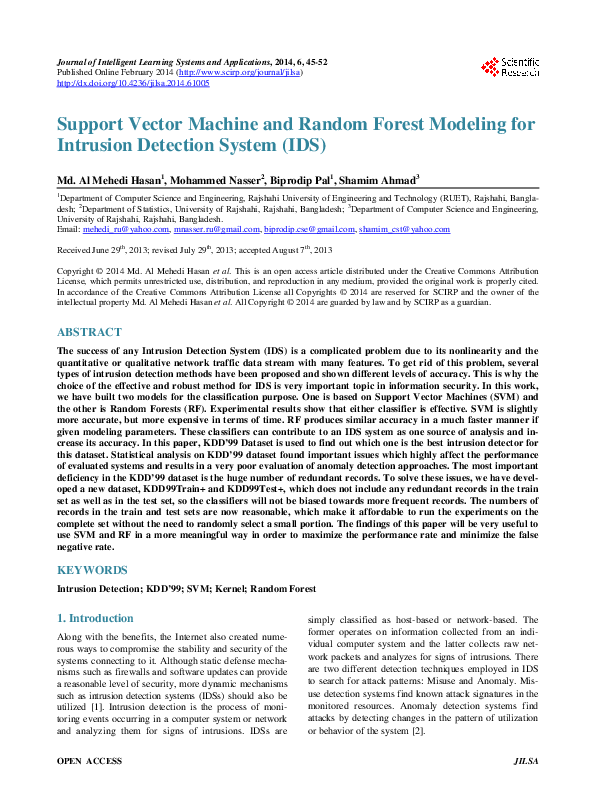 (PDF) Support Vector Machine and Random Forest Modeling for Intrusion ...