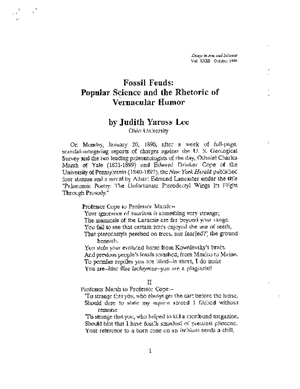 (PDF) Fossil Feuds: Popular Science and the Rhetoric of Vernacular Humor.