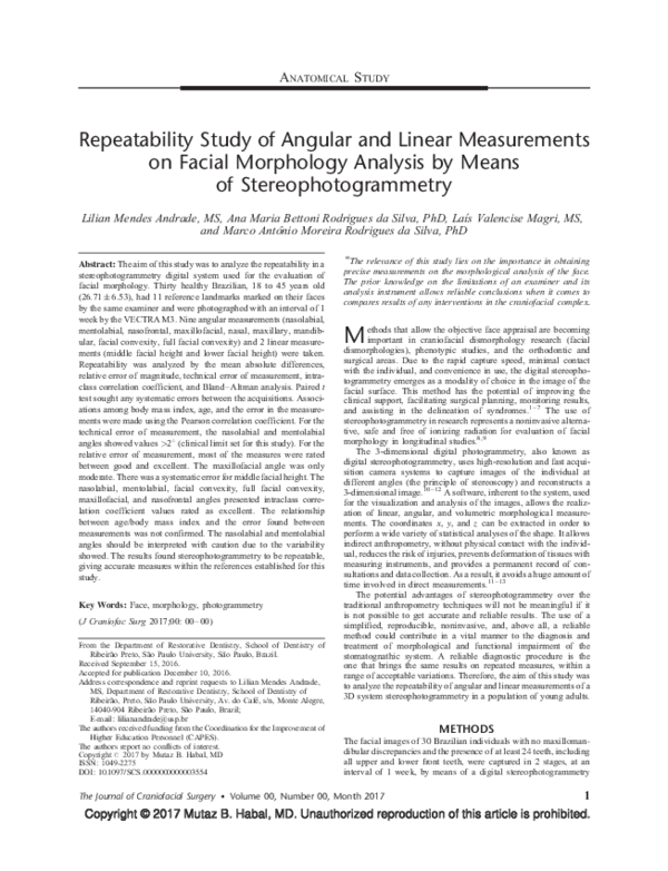 (PDF) Repeatability Study of Angular and Linear Measurements on Facial ...