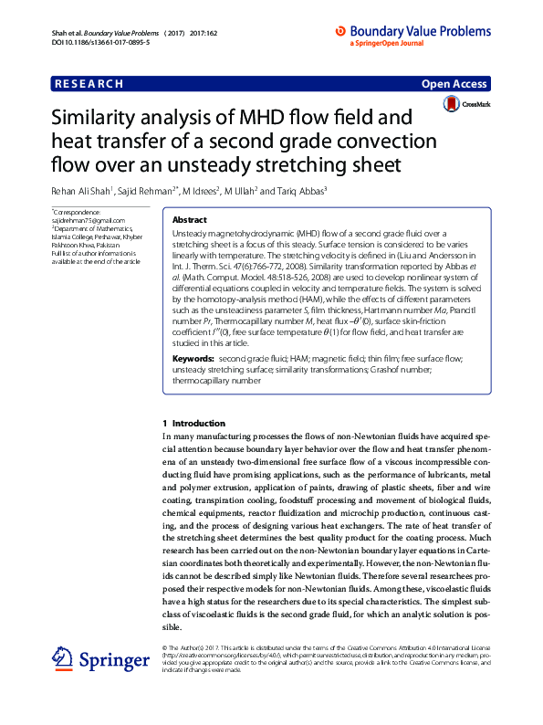 (PDF) Similarity analysis of MHD flow field and heat transfer of a ...