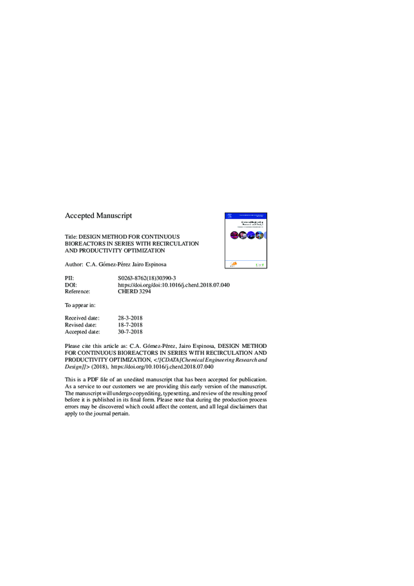 (PDF) Design method for continuous bioreactors in series with ...