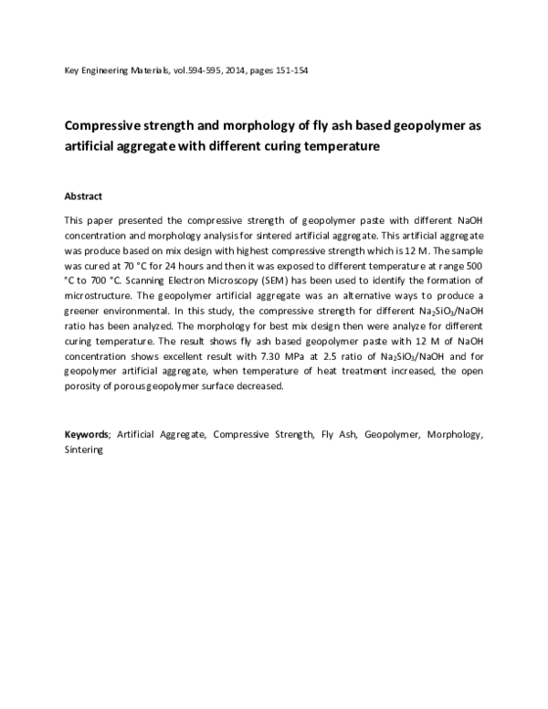 (PDF) Compressive Strength and Morphology of Fly Ash Based Geopolymer ...