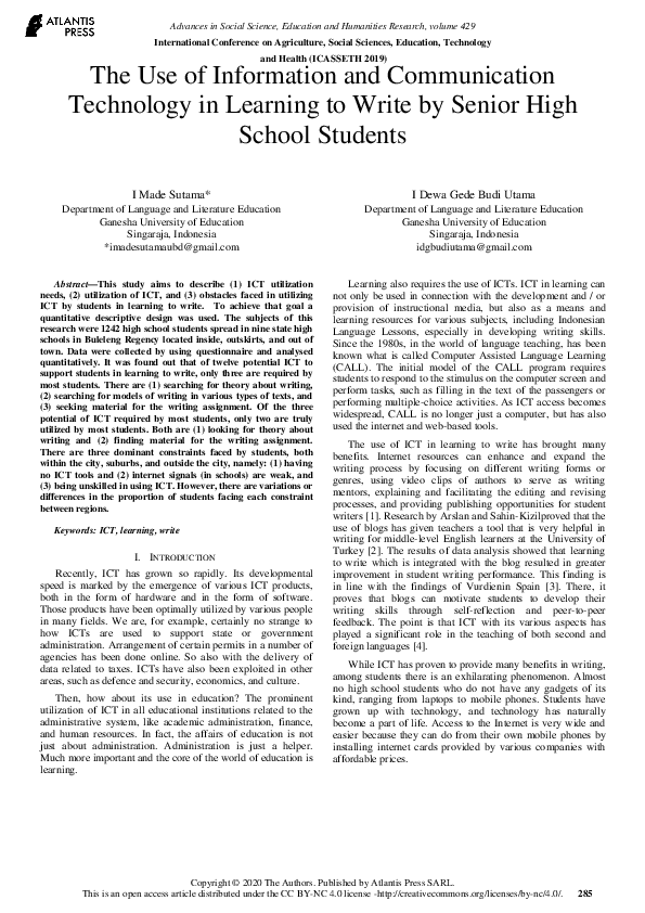 (PDF) The Use of Information and Communication Technology in Learning ...