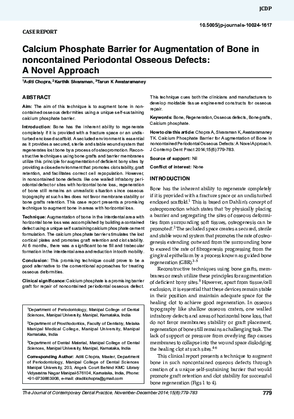 (PDF) Calcium Phosphate Barrier for Augmentation of Bone in ...