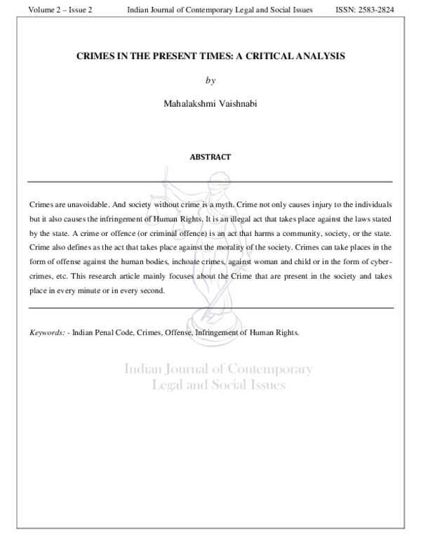 (PDF) Crimes In the Present Times: A Critical Analysis