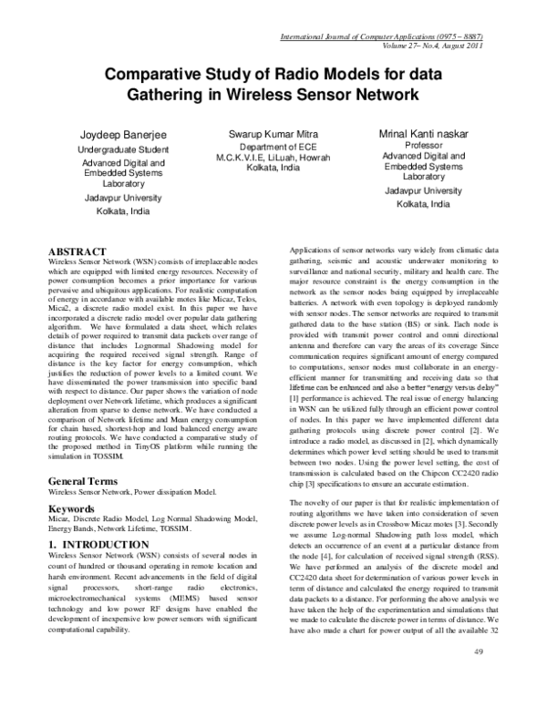 (PDF) Comparative Study of Radio Models for data Gathering in Wireless ...