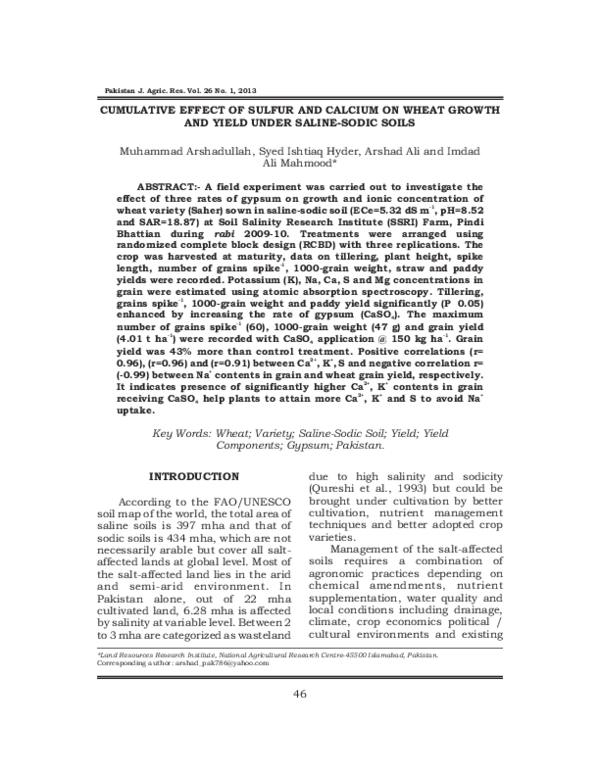 (PDF) Cumulative effect of sulfur and calcium on wheat growth and yield ...