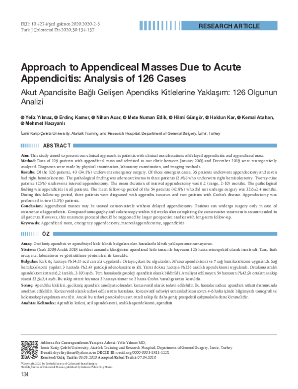 (PDF) Approach to Appendiceal Masses Due to Acute Appendicitis ...