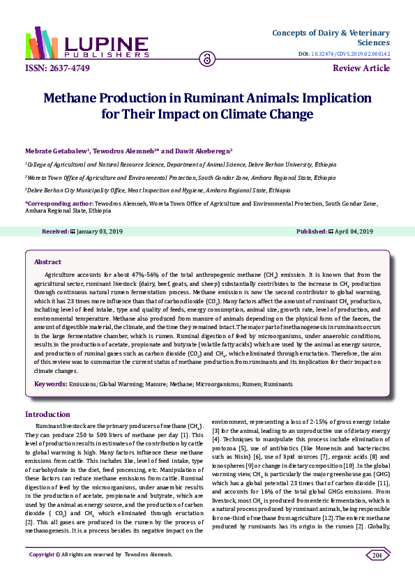 (PDF) Methane Production in Ruminant Animals - Implication for Their ...