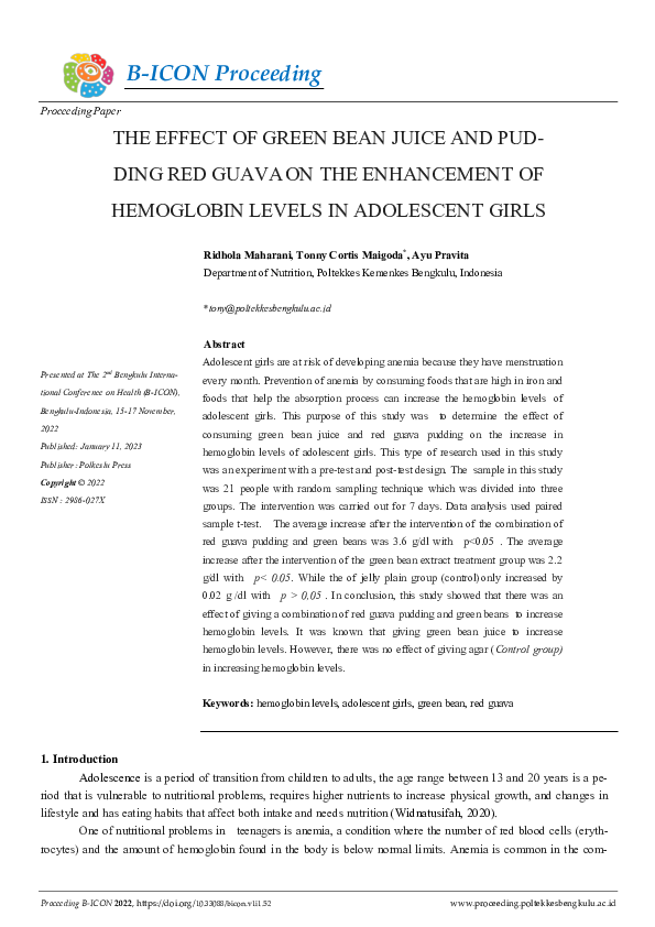 (PDF) The Effect of Green Bean Juice and Pudding Red Guava on the