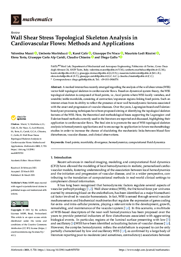 (PDF) Wall Shear Stress Topological Skeleton Analysis in Cardiovascular ...