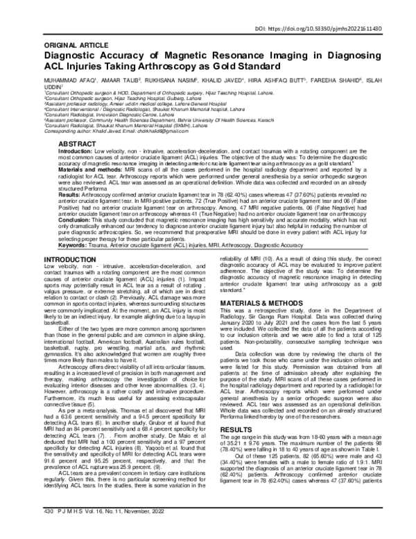 (PDF) Diagnostic Accuracy of Magnetic Resonance Imaging in Diagnosing ...
