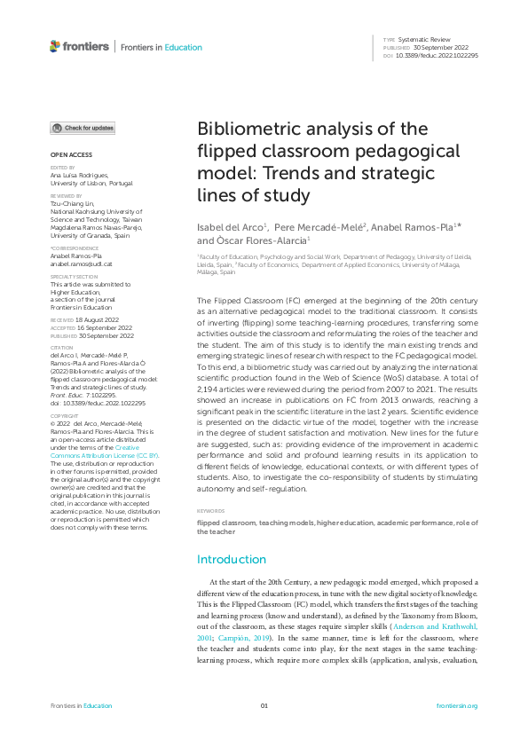 (PDF) Bibliometric analysis of the flipped classroom pedagogical model ...