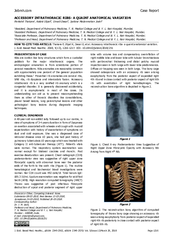 (PDF) Accessory Intrathoracic Ribs- a Quaint Anatomical Variation