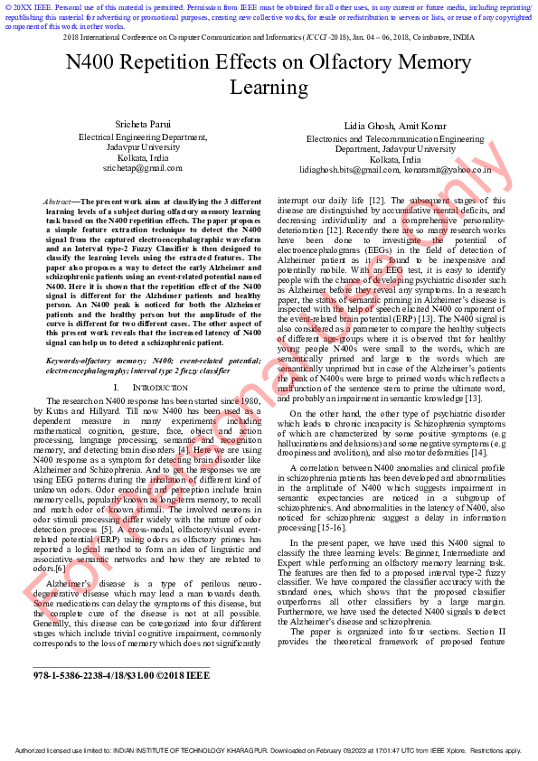 (PDF) N400 Repetition Effects on Olfactory Memory Learning