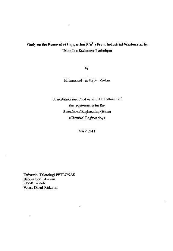 (PDF) Study onthe Removal of Copper Ion (Cu2+) From Industrial