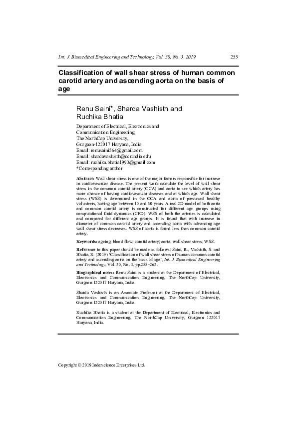 (PDF) Classification of wall shear stress of human common carotid ...
