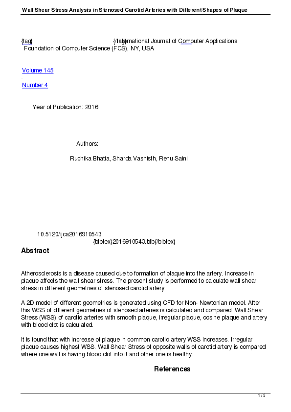 (PDF) Wall Shear Stress Analysis in Stenosed Carotid Arteries with ...