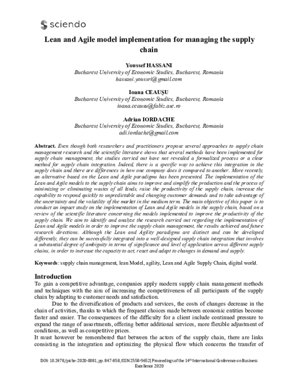 (PDF) Lean and Agile model implementation for managing the supply chain