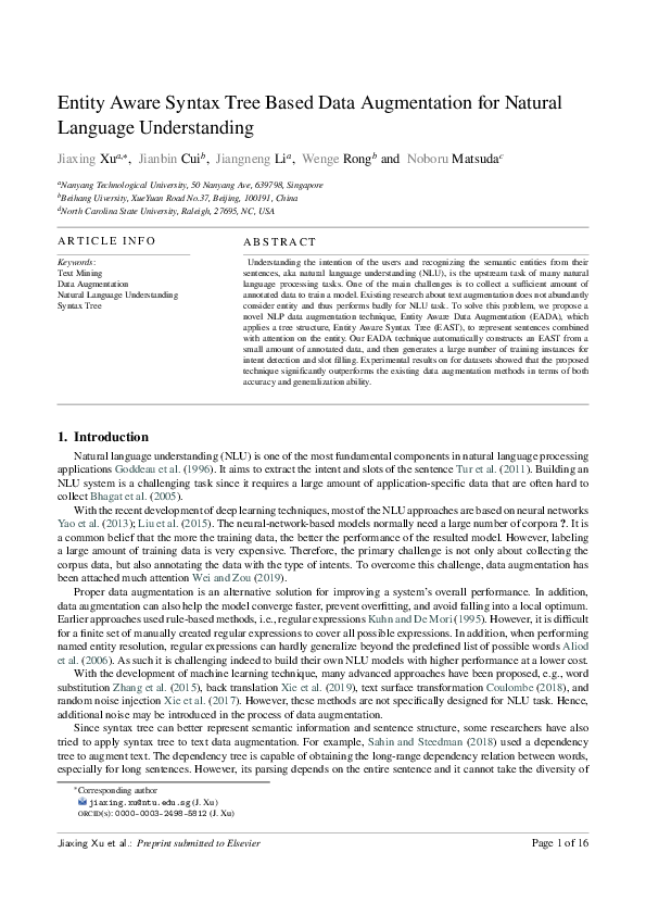 (PDF) Entity Aware Syntax Tree Based Data Augmentation for Natural ...
