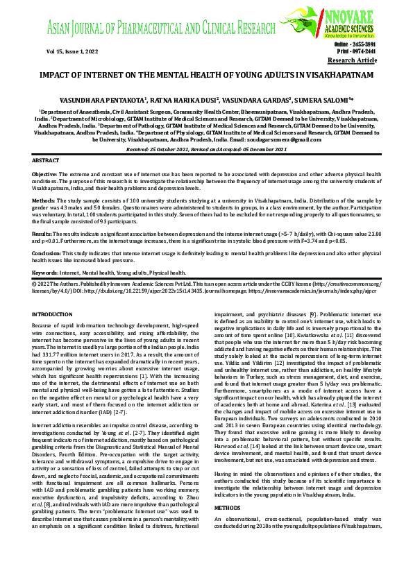(PDF) IMPACT OF INTERNET ON THE MENTAL HEALTH OF YOUNG ADULTS IN ...