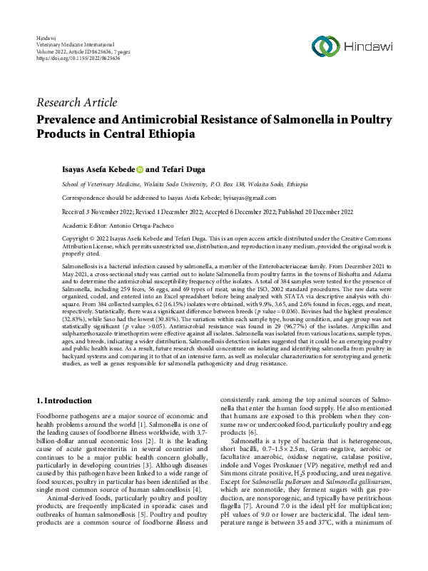 (PDF) Prevalence and Antimicrobial Resistance of Salmonella in Poultry ...