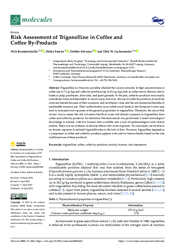 (PDF) Risk Assessment of Trigonelline in Coffee and Coffee By-Products
