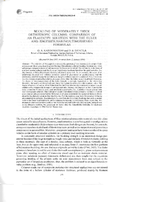 (PDF) Buckling of moderately thick orthotropic columns: comparison of ...