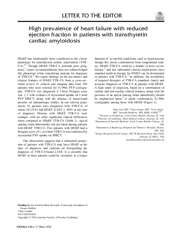 (PDF) High prevalence of heart failure with reduced ejection fraction ...