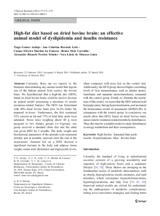 (PDF) Highfat diet based on dried bovine brain an effective animal