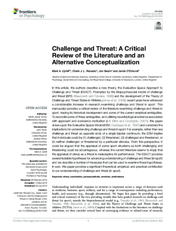 (PDF) Challenge and Threat: A Critical Review of the Literature and an ...