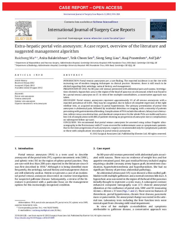(PDF) Extra-hepatic portal vein aneurysm: A case report, overview of ...