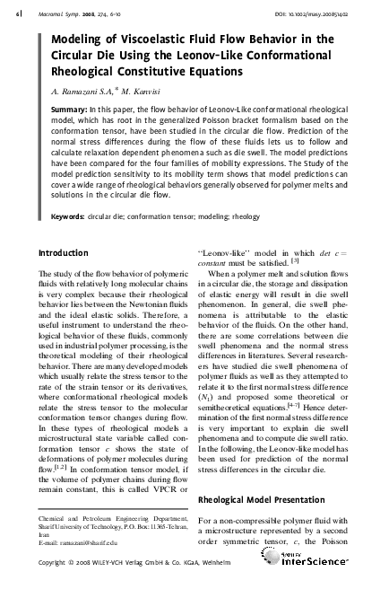(PDF) Modeling of Viscoelastic Fluid Flow Behavior in the Circular Die ...