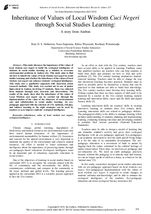 (PDF) Inheritance of Values of Local Wisdom Cuci Negeri through Social ...