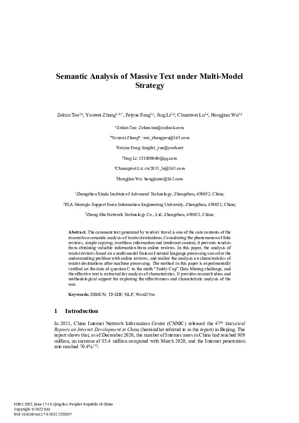 (PDF) Semantic Analysis of Massive Text under Multi-Model Strategy
