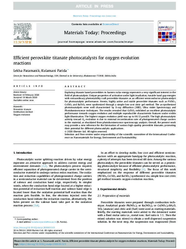 (PDF) Efficient perovskite titanate photocatalysts for oxygen evolution ...