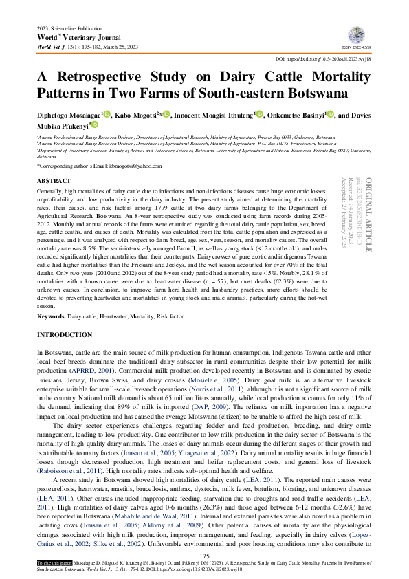(PDF) A Retrospective Study on Dairy Cattle Mortality Patterns in Two ...
