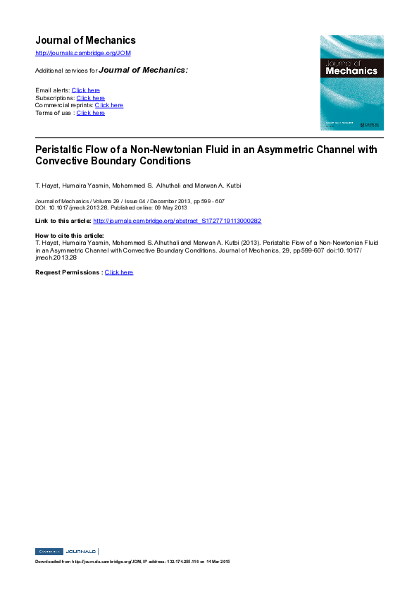 (PDF) Peristaltic Flow of a Non-Newtonian Fluid in an Asymmetric ...
