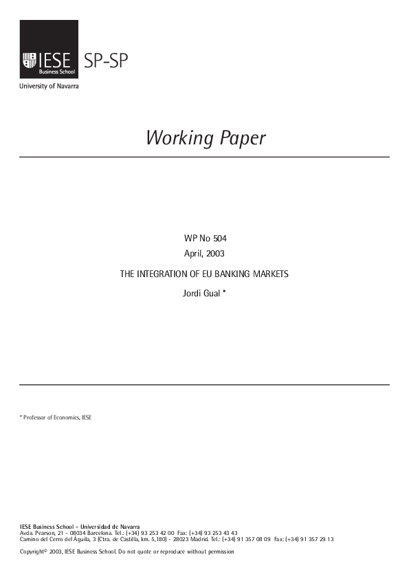 (PDF) The integration of EU banking markets