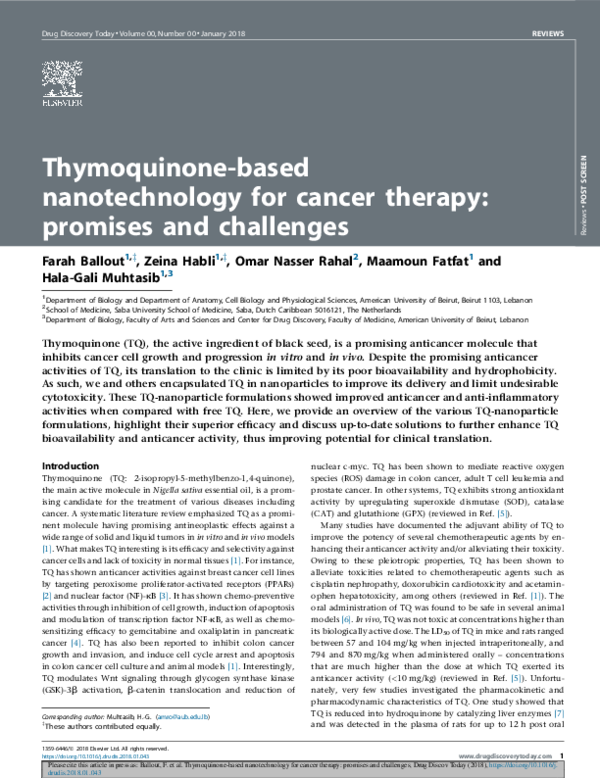 (PDF) Thymoquinone-based nanotechnology for cancer therapy: promises ...
