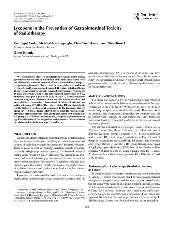 (PDF) Lycopene in the Prevention of Gastrointestinal Toxicity of