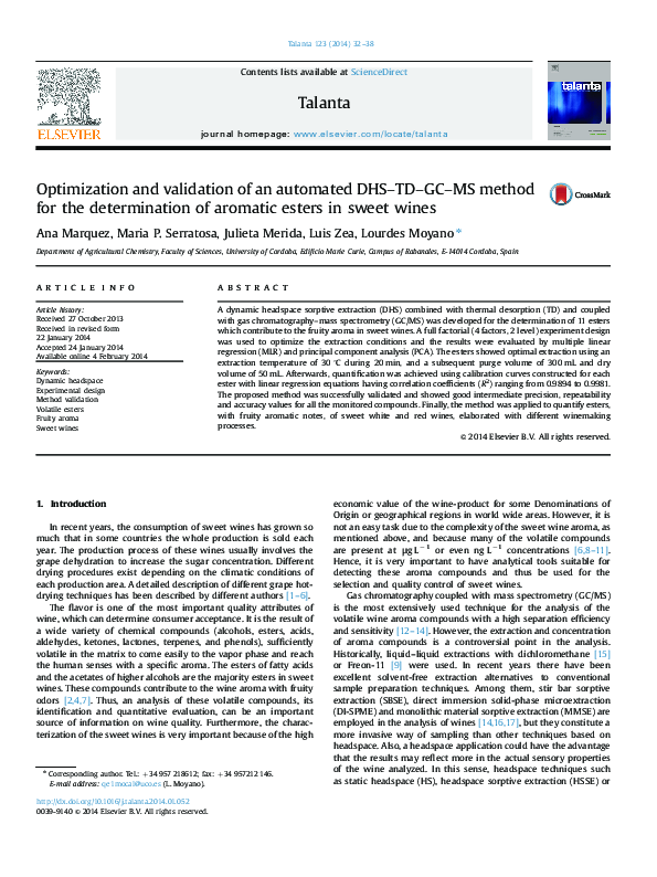 (PDF) Optimization and validation of an automated DHS–TD–GC–MS method ...