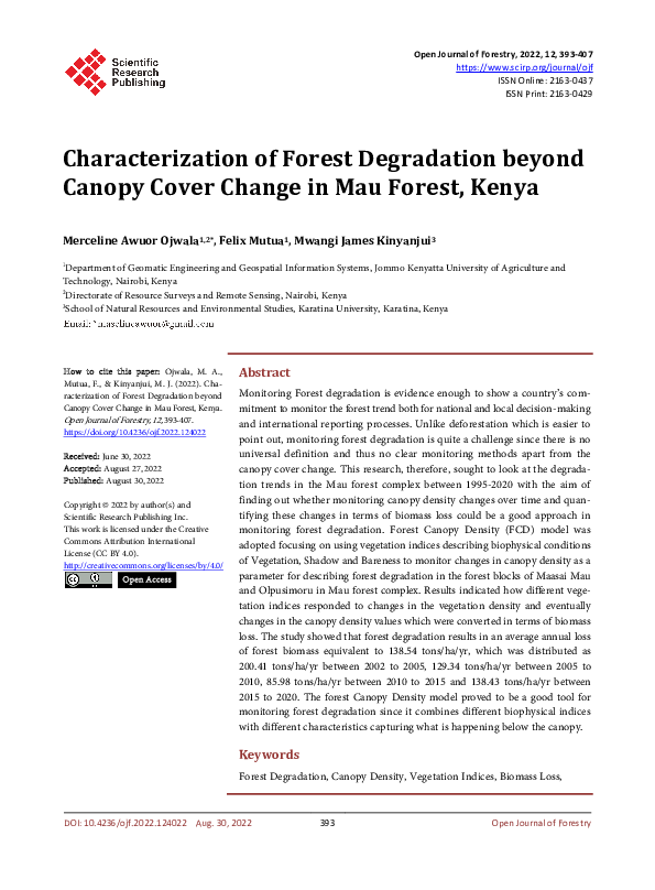 (PDF) Characterization of Forest Degradation beyond Canopy Cover Change ...