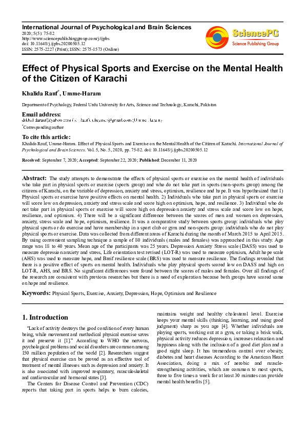 (PDF) Effect of Physical Sports and Exercise on the Mental Health of ...