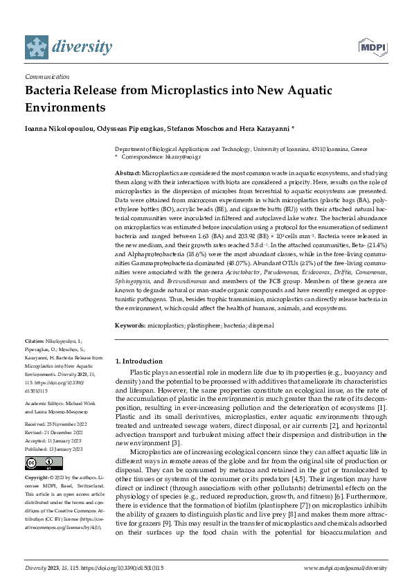 (PDF) Bacteria Release from Microplastics into New Aquatic Environments