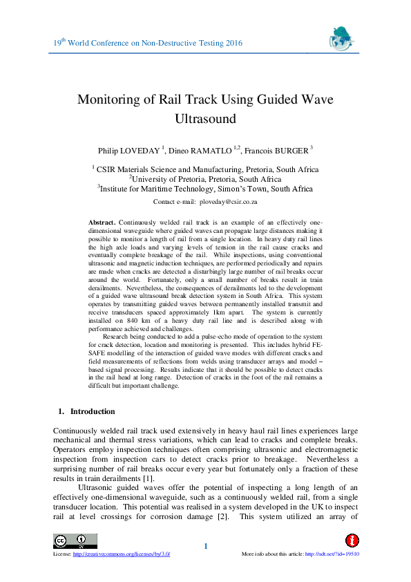 (PDF) Monitoring of Rail Track Using Guided Wave Ultrasound