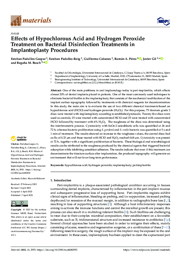 (PDF) Effects of Hypochlorous Acid and Hydrogen Peroxide Treatment on ...
