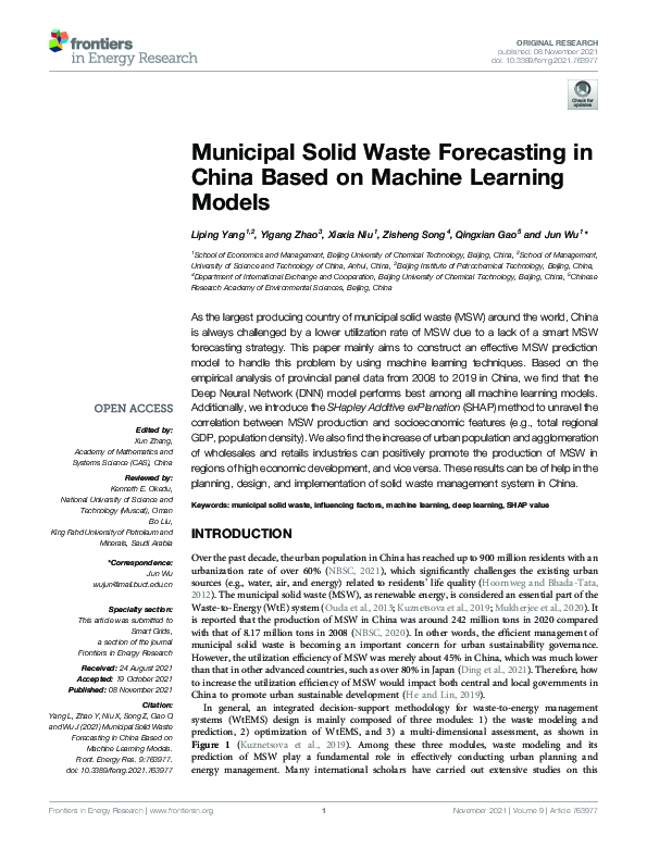 (PDF) Municipal Solid Waste Forecasting in China Based on Machine ...